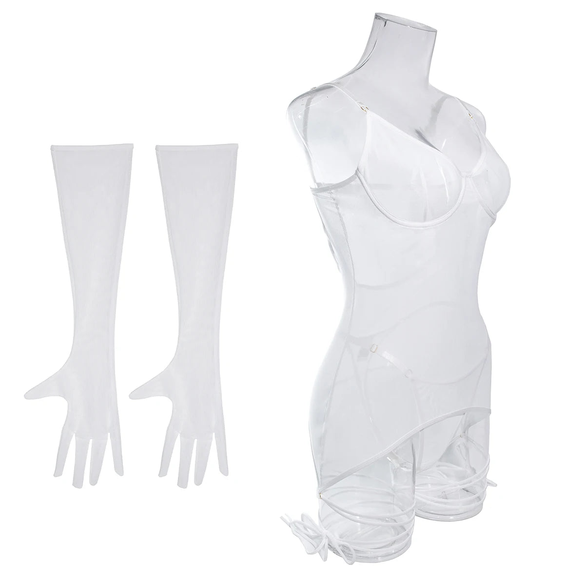 Robe transparente lingerie avec gants et laçage Maison blanche - GUAPPAA