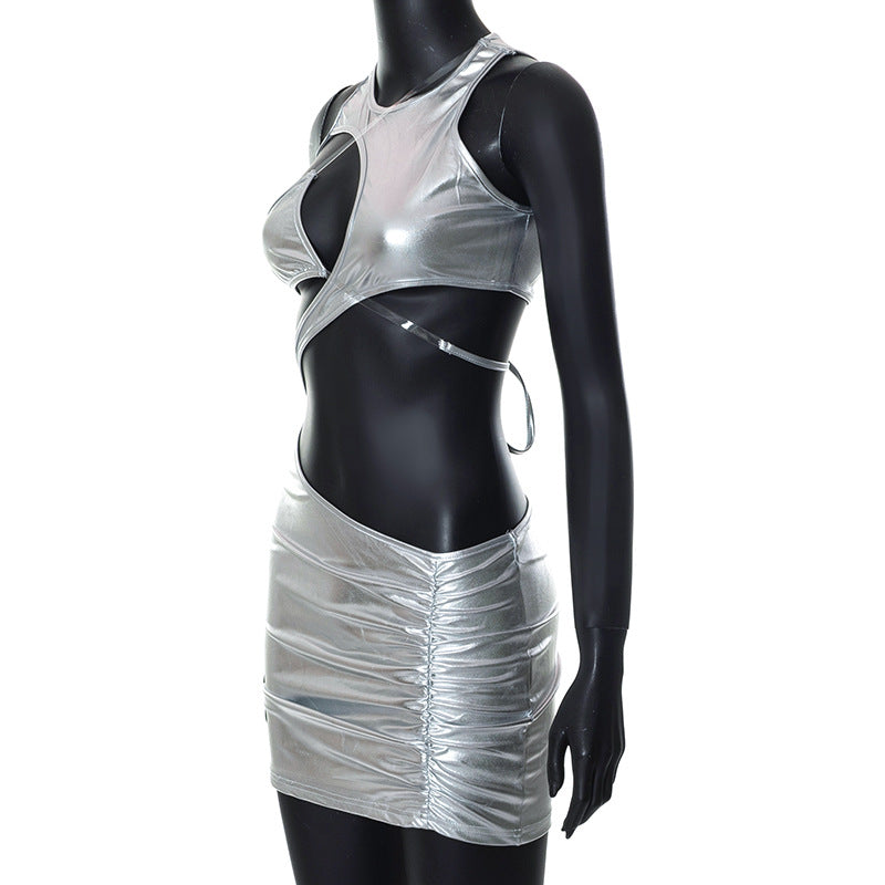 Micro robe métallique ou dorée asymétrique de soirée Clubwear Sopa - GUAPPAA
