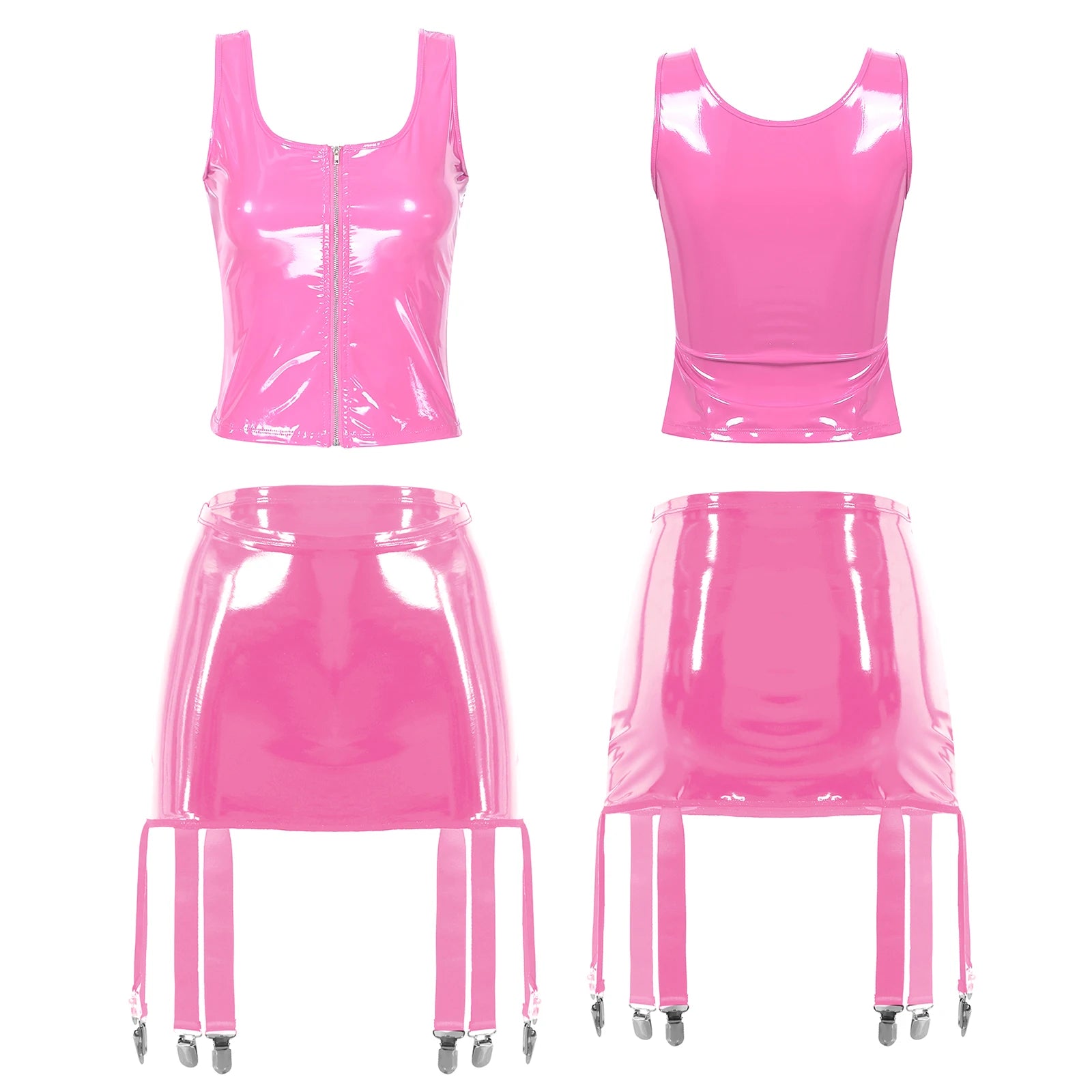 Ensemble deux pièces grande taille latex débardeur avec jupe jarretelles taille haute Capture - GUAPPAA