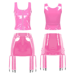 Ensemble deux pièces grande taille latex débardeur avec jupe jarretelles taille haute Capture - GUAPPAA