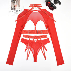 Ensemble lingerie gothique sexy quatre pièces seins nus Clair de lune - GUAPPAA