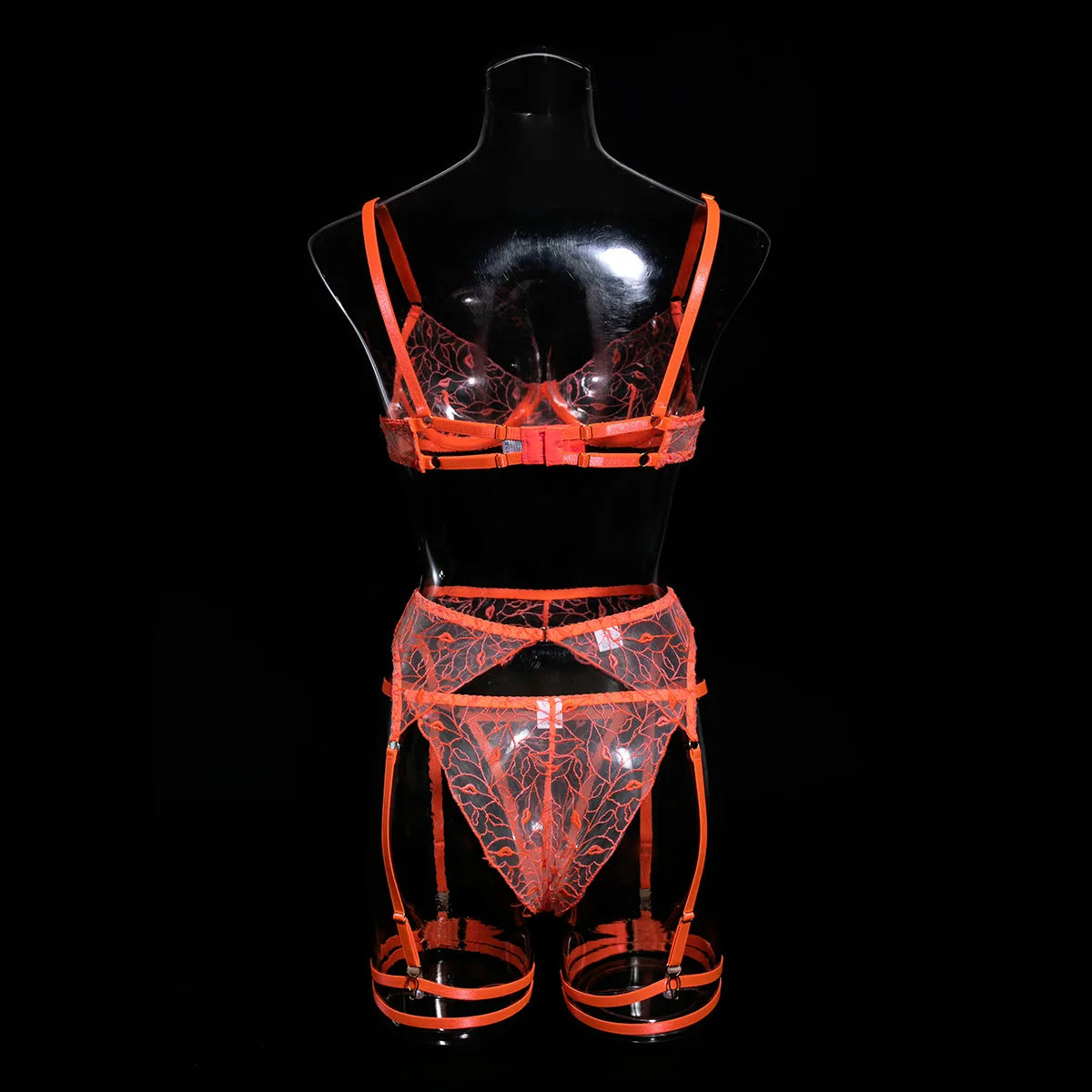 Lingerie dentelle sexy transparente cinq pièces avec porte-jarretelles Perception - GUAPPAA