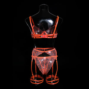 Lingerie dentelle sexy transparente cinq pièces avec porte-jarretelles Perception - GUAPPAA