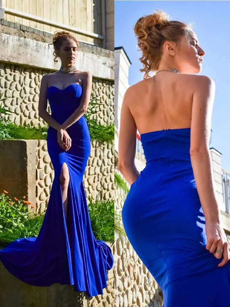 Robe longue fendue à traîne sans bretelles Illusion - GUAPPAA