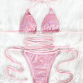 Bikini string ficelle tanga serpent rose à nouer au ventre Nolia - GUAPPAA