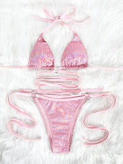 Bikini string ficelle tanga serpent rose à nouer au ventre Nolia - GUAPPAA