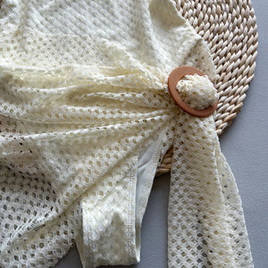 Maillot de bain une pièce ivoire chic avec paréo assorti Luxia - GUAPPAA