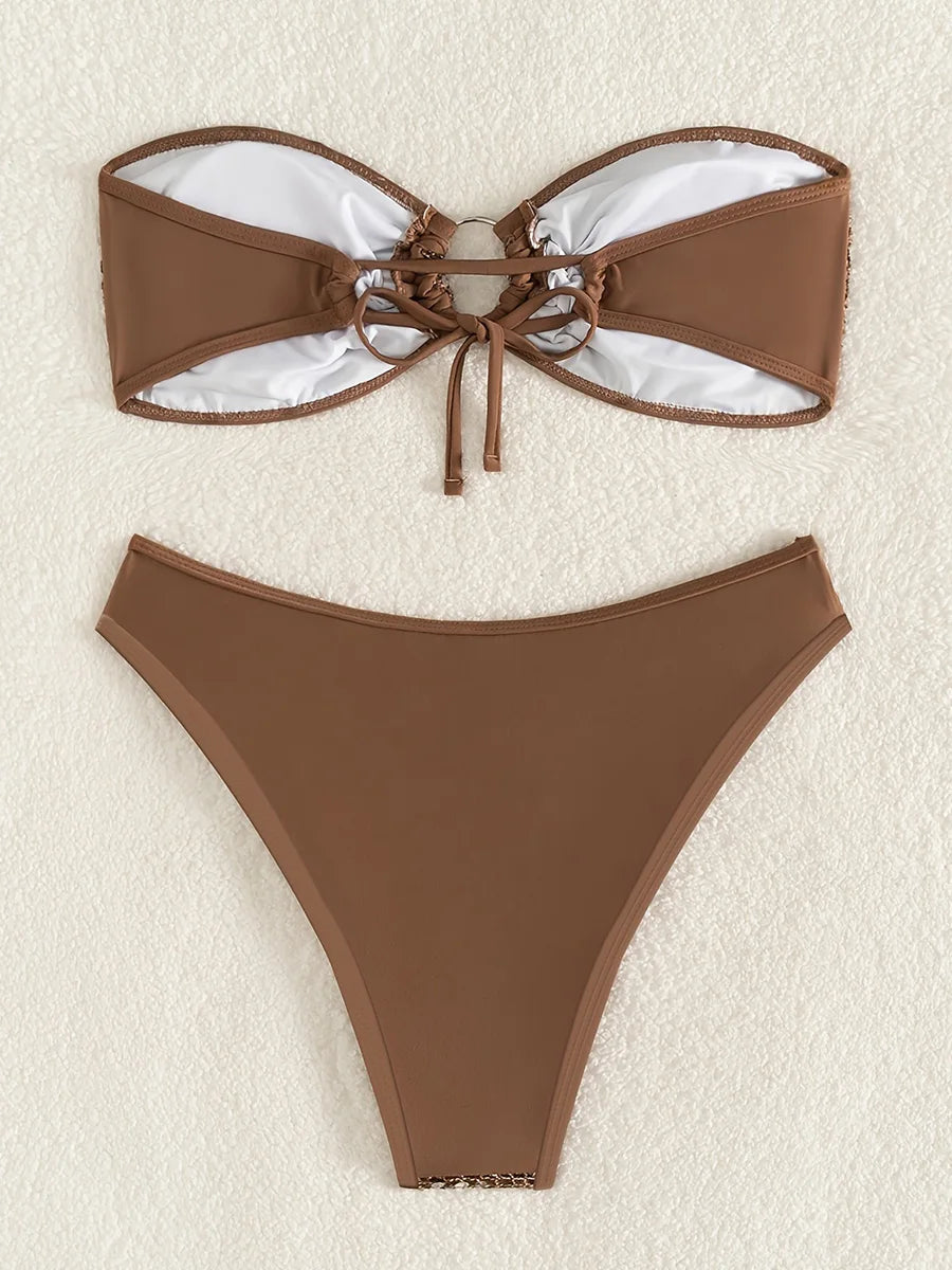 Bikini bandeau pailletté brillant brésilien - La Sequoia Rose - Bikini - image 4