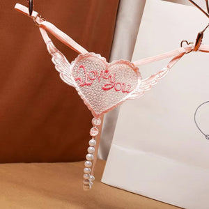 String dentelle florale Le Fil Secret – rose pâle brodé, détail cœur