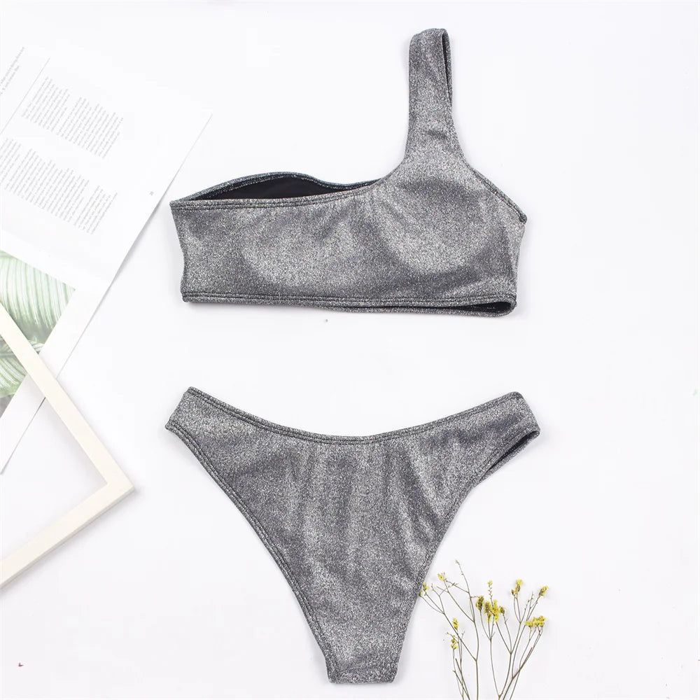 Maillot de bain deux pièces échancré brillant bandeau une bretelle Latades - GUAPPAA