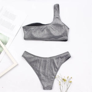 Maillot de bain deux pièces échancré brillant bandeau une bretelle Latades - GUAPPAA
