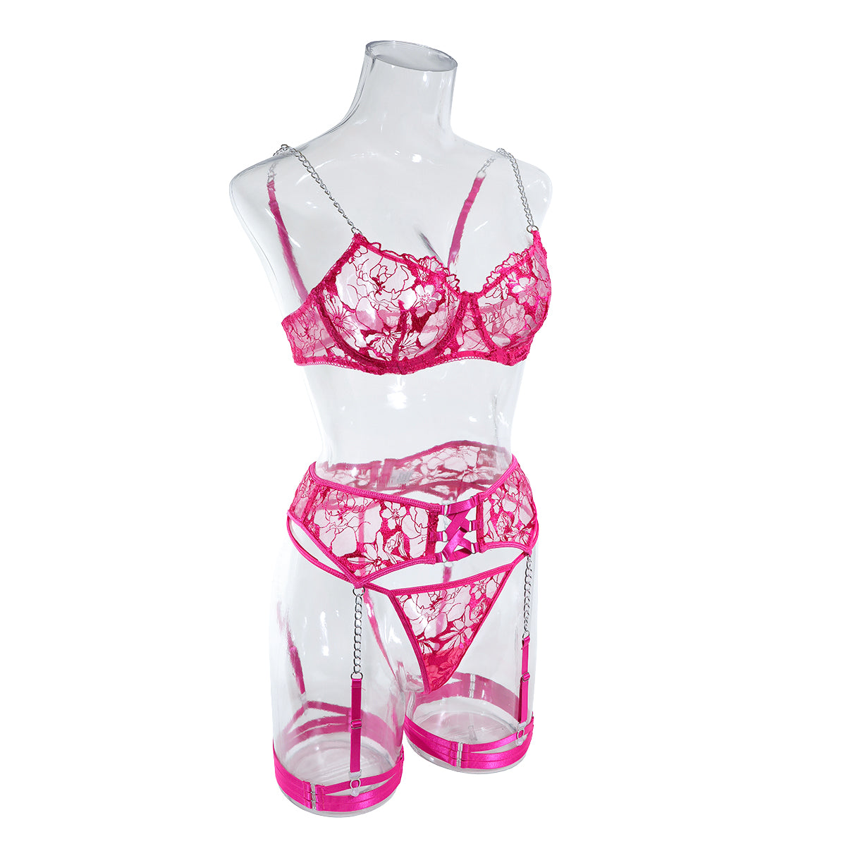 Lingerie dentelle transparente sexy ensemble cinq pièces avec porte-jarretelles et jarretières Saint-Sauveur - GUAPPAA