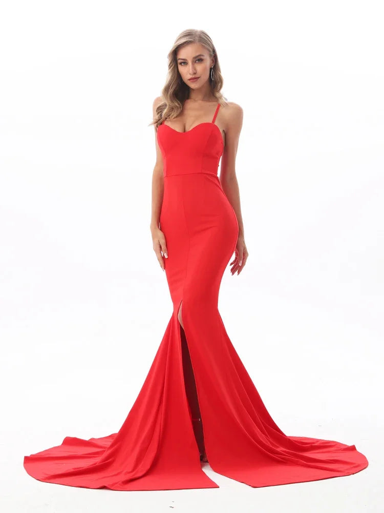 Robe longue fendue à traîne sans bretelles Illusion - GUAPPAA