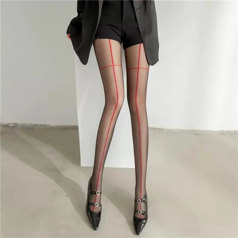Collant noir transparent à liseret vertical fin Le glamour - GUAPPAA