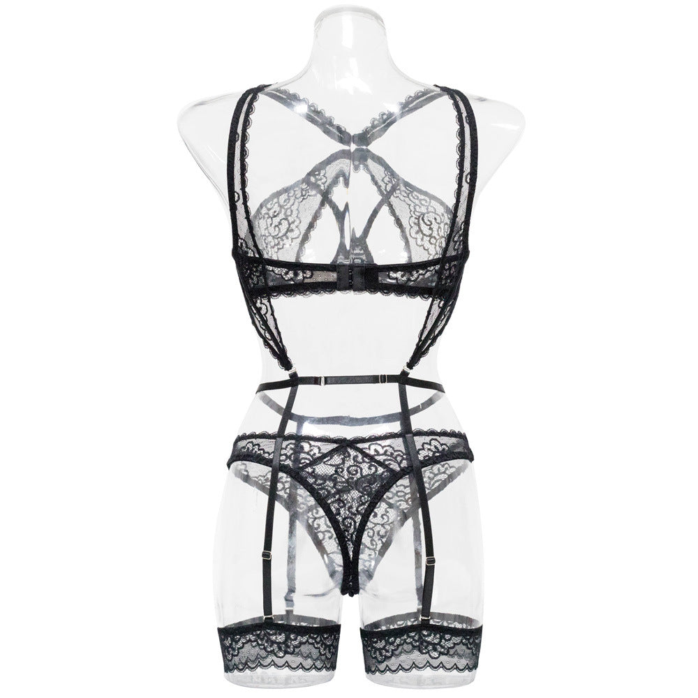 Lingerie en dentelle ensemble porte-jarretelles noir sexy La Bégude - GUAPPAA