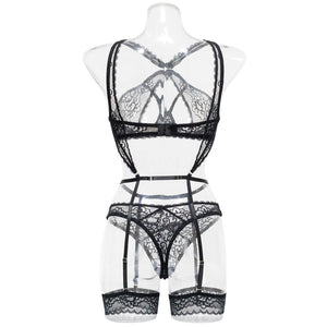 Lingerie en dentelle ensemble porte-jarretelles noir sexy La Bégude - GUAPPAA