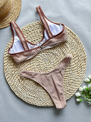 Maillot de bain deux pièces à petits carreaux push-up string Constance - GUAPPAA