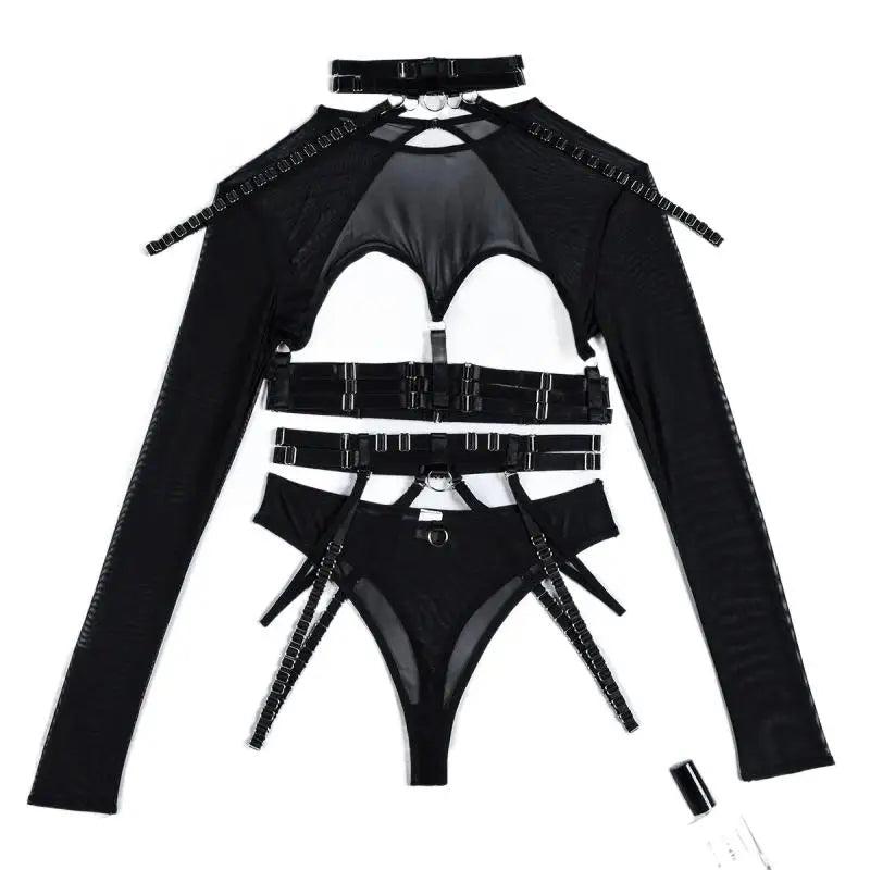 Ensemble lingerie gothique sexy quatre pièces seins nus Clair de lune - GUAPPAA