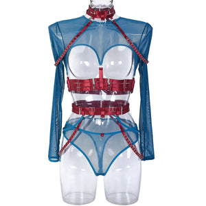 Ensemble lingerie gothique sexy quatre pièces seins nus Clair de lune - GUAPPAA