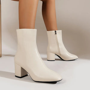 Bottines à talons femme vernies zippées à talon large bout rond pointu St-Eléonore - GUAPPAA
