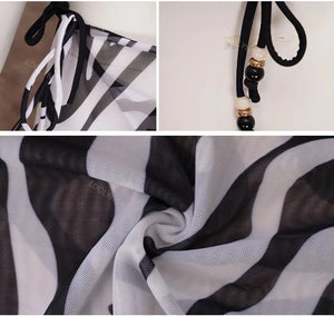 Bikini string ficelle zèbre rouge léopard avec jupe longue de plage Edonia - GUAPPAA