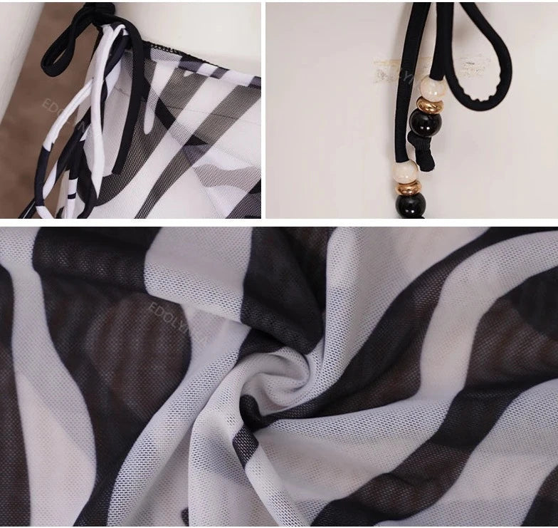 Bikini string ficelle zèbre rouge léopard avec jupe longue de plage Edonia - GUAPPAA