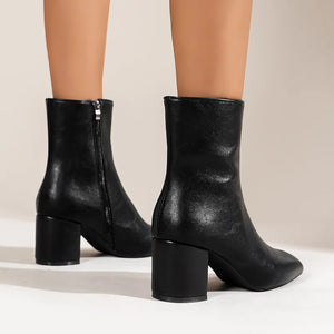 Bottines à talons femme vernies zippées à talon large bout rond pointu St-Eléonore - GUAPPAA