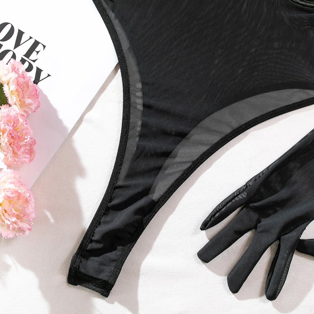 Body string femme noir bleu rouge transparent sexy avec gants Regards - GUAPPAA