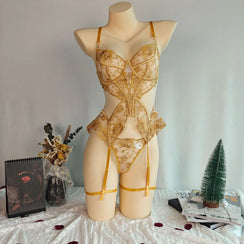 Ensemble lingerie dentelle fleurie porte-jarretelles Directrice