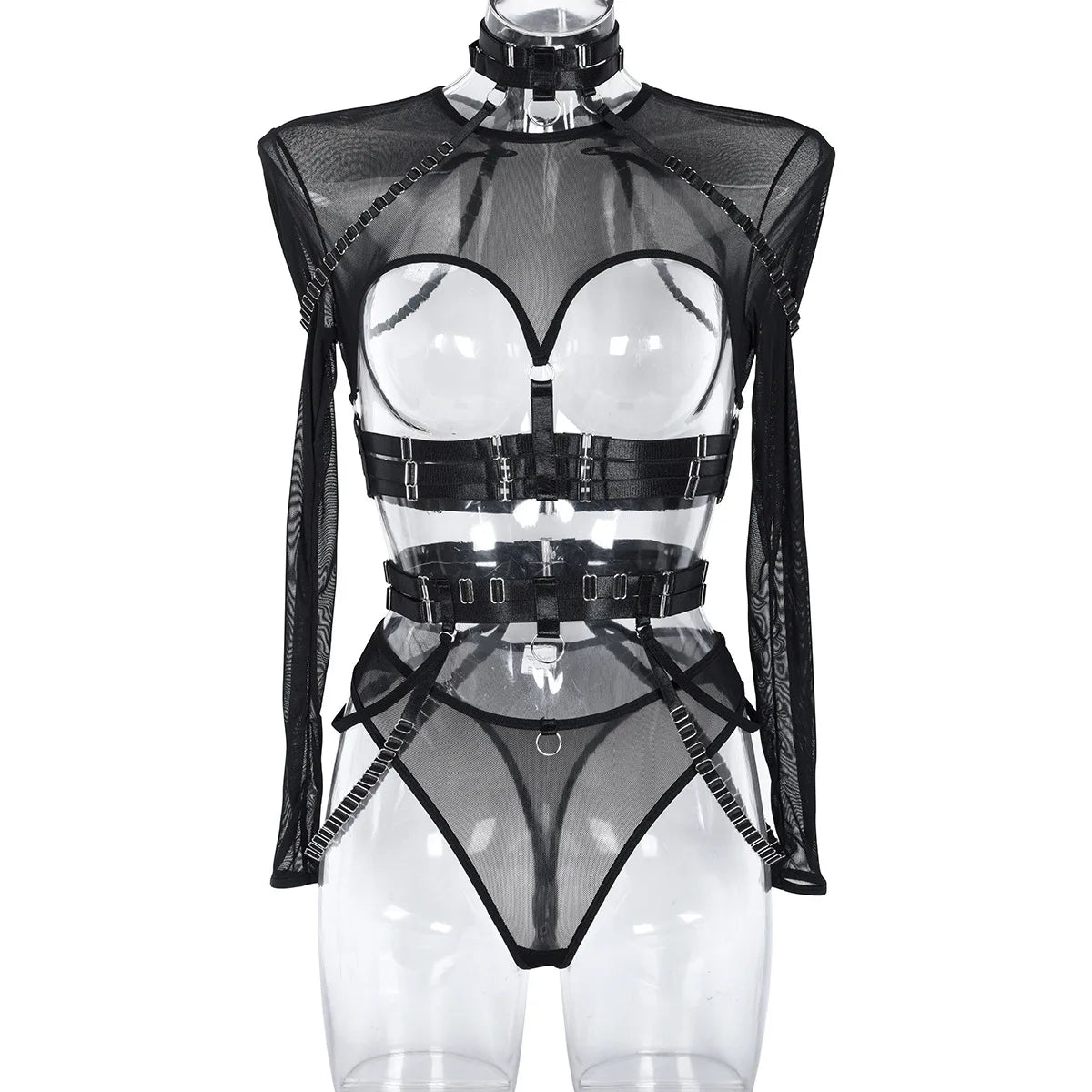 Ensemble lingerie gothique sexy quatre pièces seins nus Clair de lune - GUAPPAA