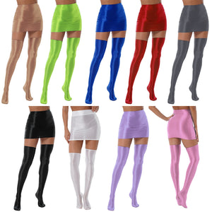 Mini jupe et bas satinés sexy ensemble trois pièces Night Club - GUAPPAA
