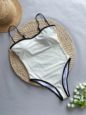 Maillot de bain une pièce échancré rétro femme blanc noir Bristol - GUAPPAA