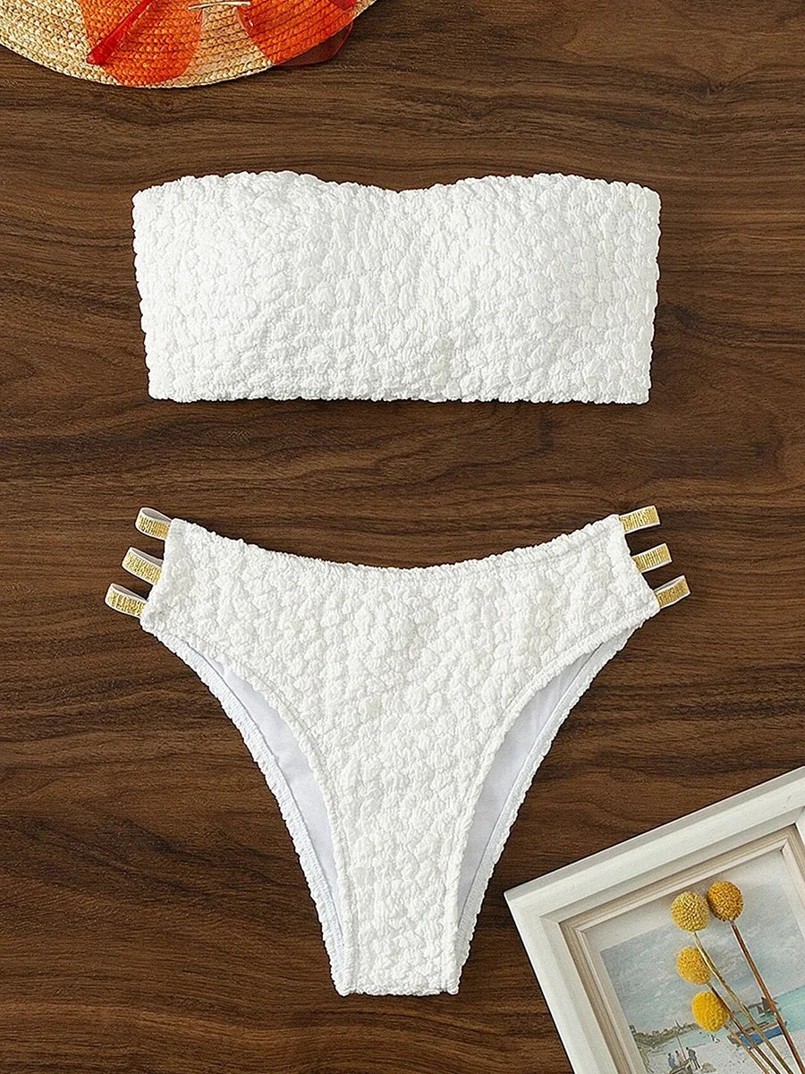 Maillot de bain 2 pièces bandeau push-up blanc Tribord - GUAPPAA