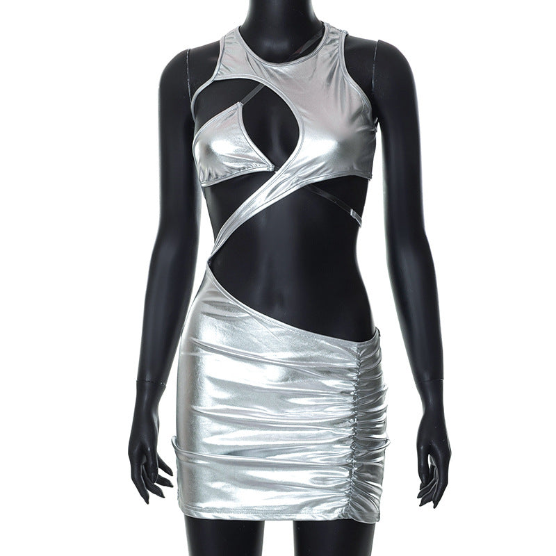 Micro robe métallique ou dorée asymétrique de soirée Clubwear Sopa - GUAPPAA