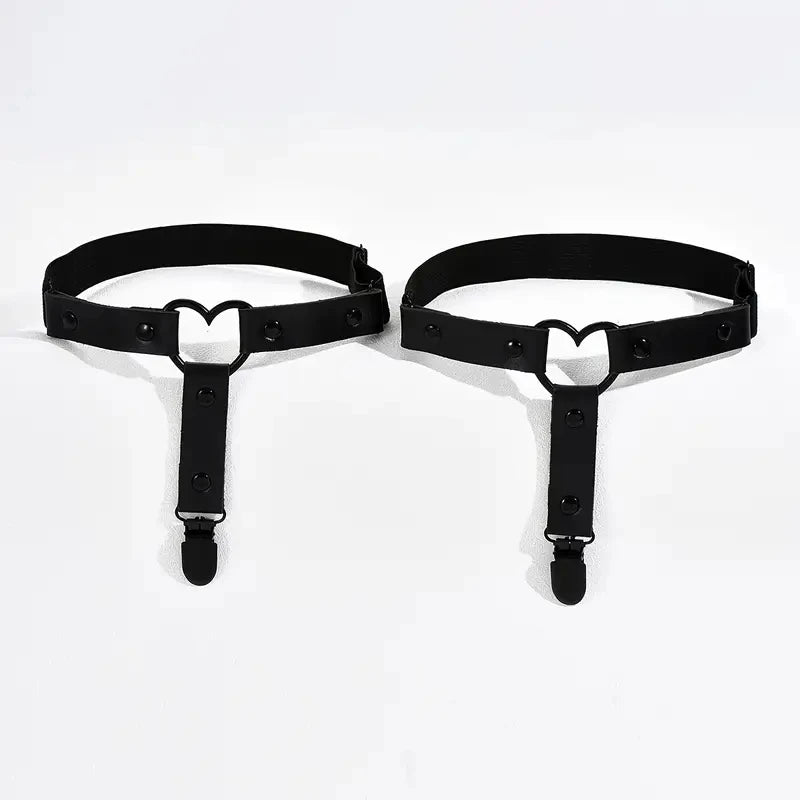 Adjustable Heart Leg Garter With Anti-Slip Clips,Elastic Y2K Gothic Thigh Garter For Ladies Black - GUAPPAA