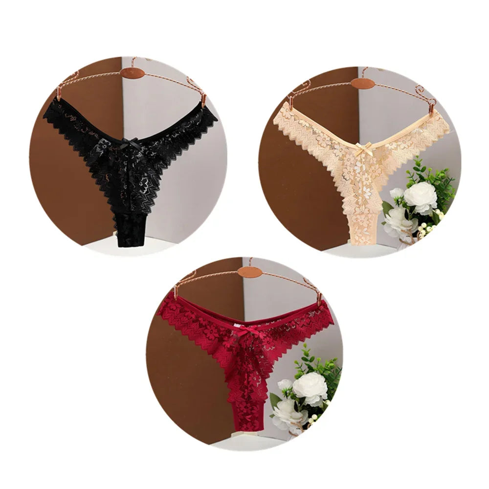 Les Trois Secrets, assortiment noir kaki et bordeaux de trois strings