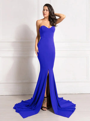 Robe longue fendue à traîne sans bretelles Illusion - GUAPPAA
