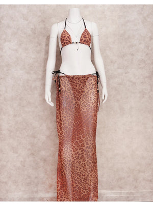 Bikini string ficelle zèbre rouge léopard avec jupe longue de plage Edonia - GUAPPAA