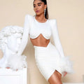 Jupe et crop-top à épaulettes et plumes tenue chic Azaela - GUAPPAA