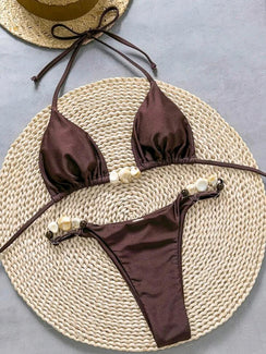 Bikini brillant perlé taille haute - La Nacrée