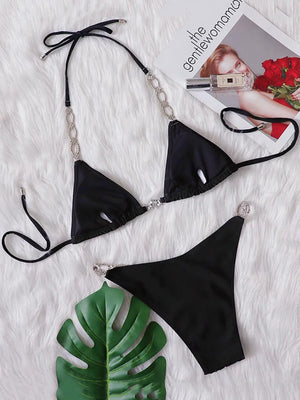 Maillot de bain échancré à strass et chaînes bijoux Le Monaco - GUAPPAA