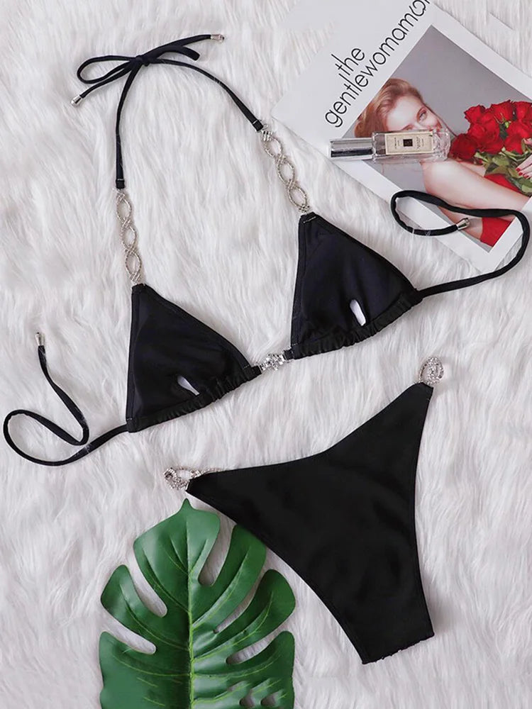 Maillot de bain échancré à strass et chaînes bijoux Le Monaco - GUAPPAA