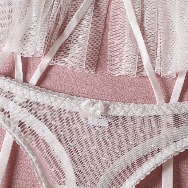 Ensemble de lingerie transparent à pois blanc ou noir trois pièces Évanouie - GUAPPAA