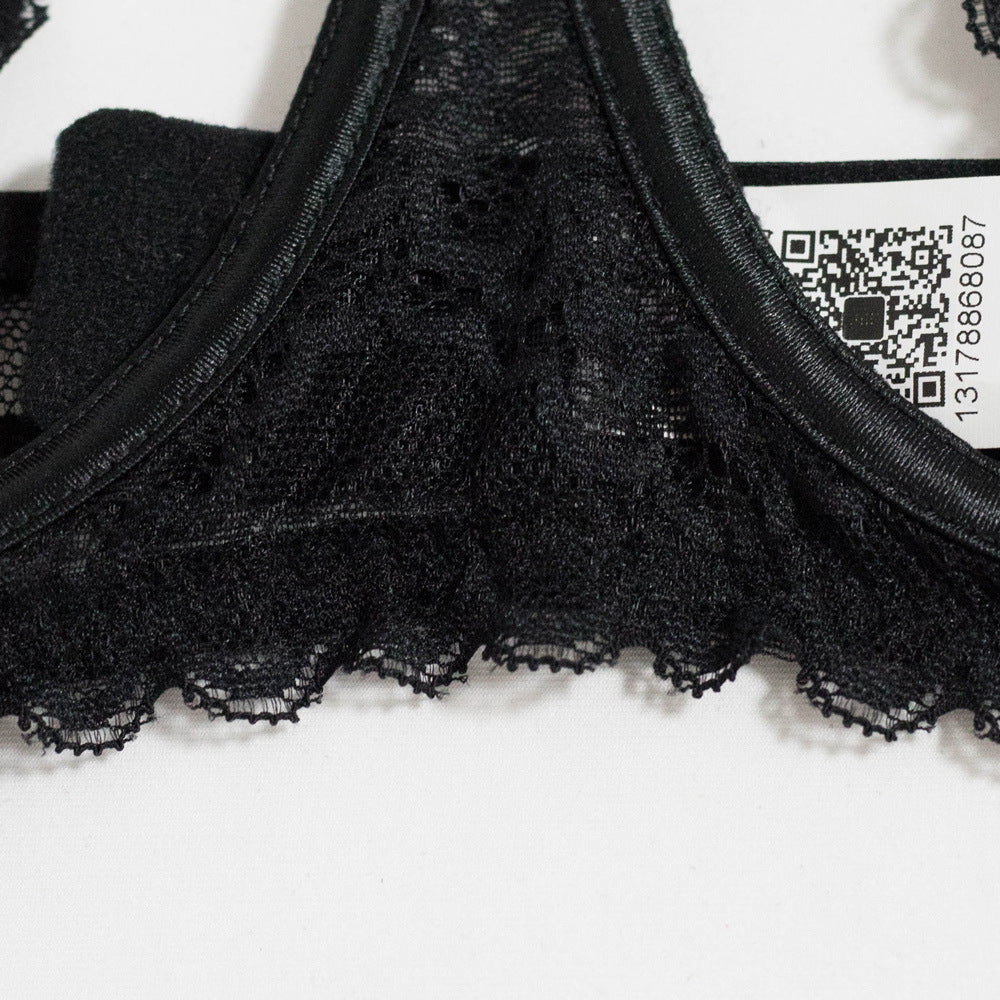 Lingerie en dentelle ensemble porte-jarretelles noir sexy La Bégude - GUAPPAA