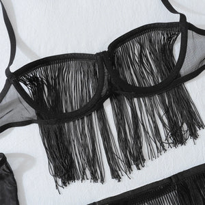 Lingerie sexy ensemble à franges seins nus gants collants porte-jarretelles Milena - GUAPPAA