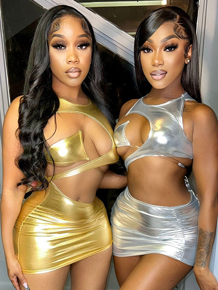 Micro robe métallique ou dorée asymétrique de soirée Clubwear Sopa - GUAPPAA