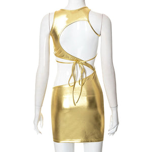 Micro robe métallique ou dorée asymétrique de soirée Clubwear Sopa - GUAPPAA