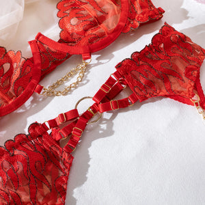 Ensemble de lingerie rouge sexy trois pièces La Flamme - GUAPPAA