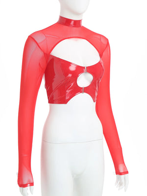 Haut court à manches longues transparentes rave soirée tek bustier caraco noir Hammer - GUAPPAA