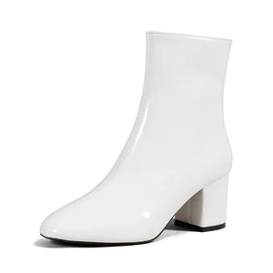 Bottines à talons femme vernies zippées à talon large bout rond pointu St-Eléonore - GUAPPAA